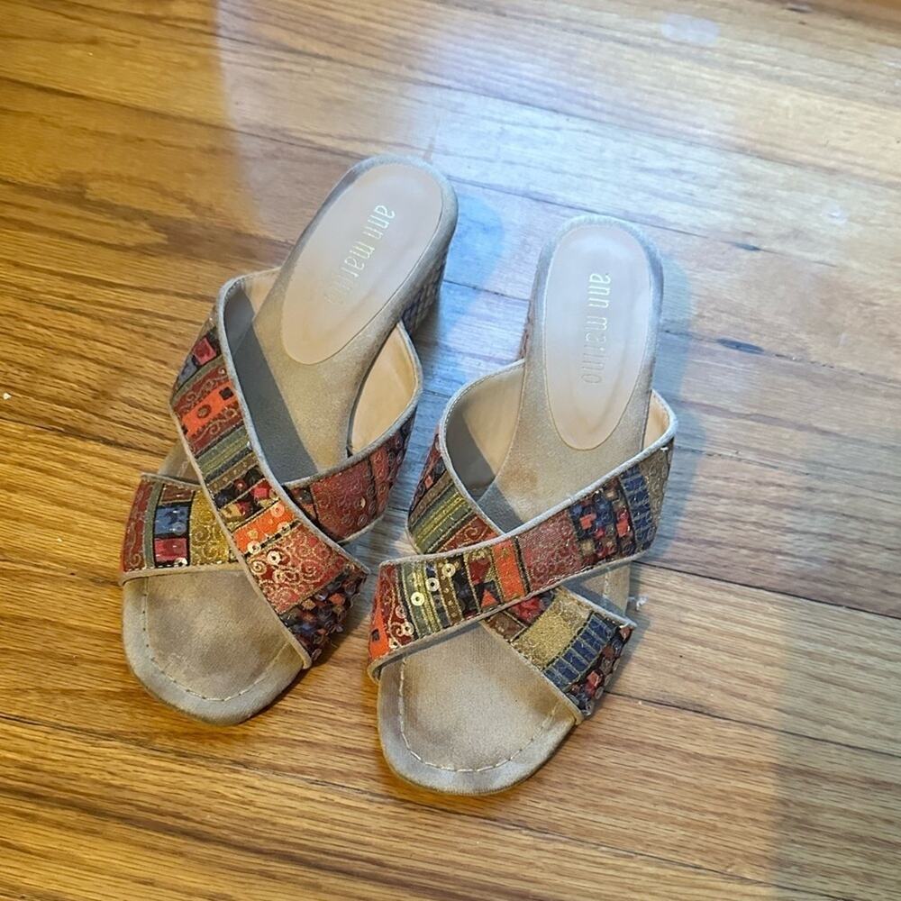 Ann Marino Multi Color Sequin Sandals Sz 6.5M
